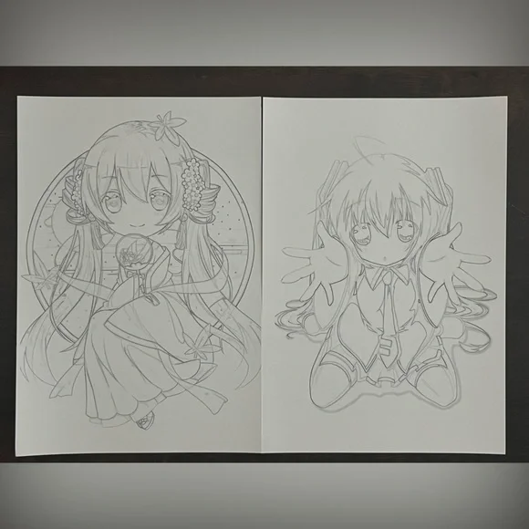 10 pack of sketch-like hatsune Miku colouring pages - Picture 5 of 7